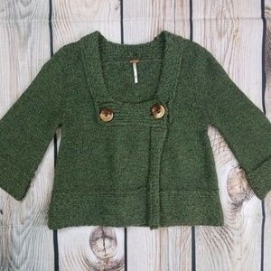 Free People XS Green Wool Blend Cropped Cardigan